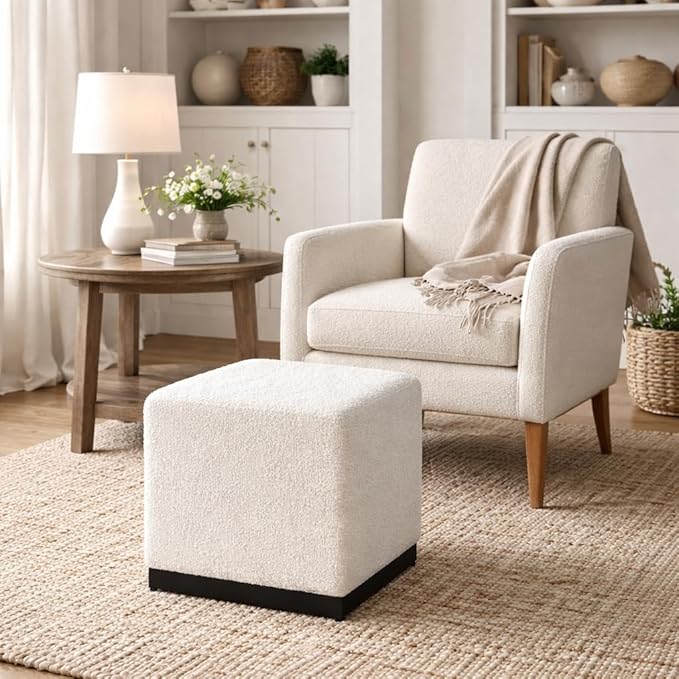HomePop Cube Ottoman| HomePop Home Décor |Square Ottoman - Cream Boucle