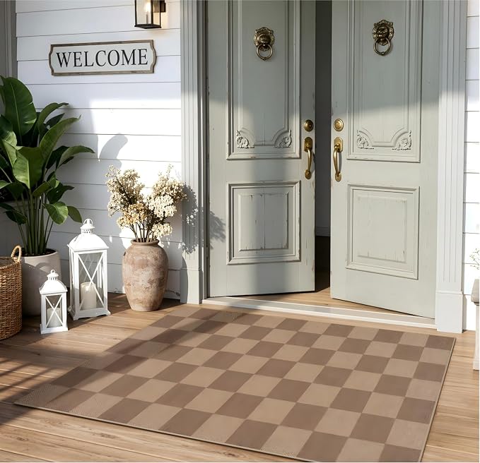Lahome Colette Checkered Easy Jute Entryway Rug, Washable Rugs 3x5 for Living Room Farmhouse Carpet, Non Slip Indoor Outdoor Door Mat Checkerboard Throw Carpet for Entry Patio Guestroom Deck