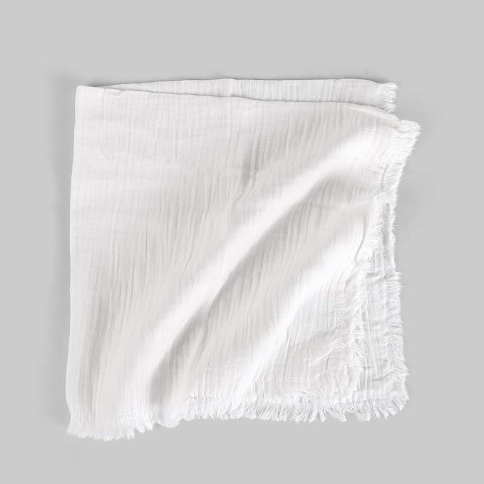 FINGERCRAFT Cloth Napkins Natural Cotton Cheesecloth Set of 12 Premium Fringe Design Dinner Napkin Soft Durable Ideal for Dining Room, Restaurant, Weddings Events Washable Good Absorbency White