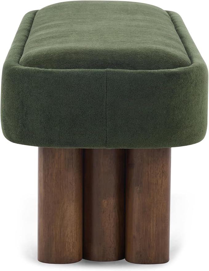 Christopher Knight Home Damas 60.04" Fabric Upholstered Dining Bench, Wooden Entryway Bench, Long Sofa Footstool for Living Room, Bedroom End of Bed Bench, Olive Green+Walnut