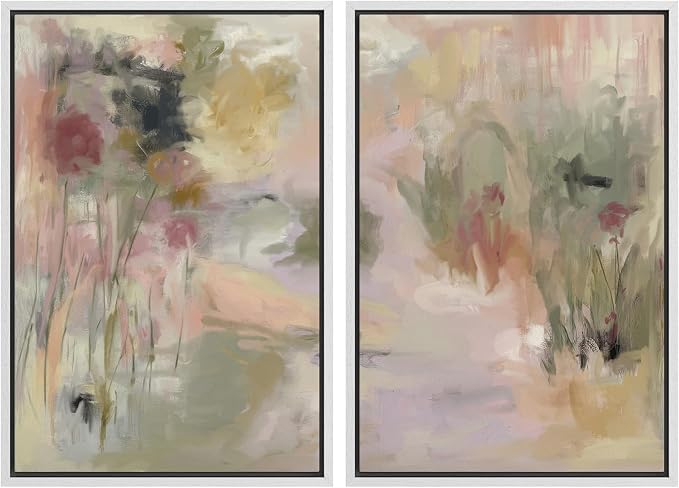 SIGNLEADER Framed Canvas Print Wall Art Set Soft Abstract Pastel Floral Impressionist Botanical Illustrations Modern Multicolor for Living Room, Bedroom, Office - 16"x24"x2 WHITE