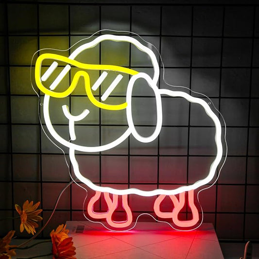 Sheep Neon Sign for Wall Decor, Cute Cartoon Animal LED Light Up Sign, Dimmable Neon Wall Light for Kids Room, Bedroom, Living Room, Birthday & Kids Gifts