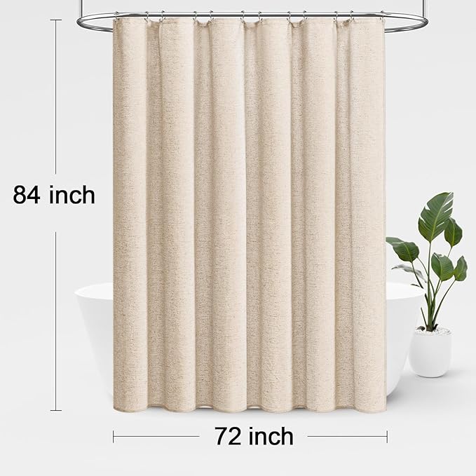Extra Long Linen Shower Curtain Boho Farmhouse Beige Shower Curtains for Bathroom Neutral Luxury Fabric,Cream 72 x 84