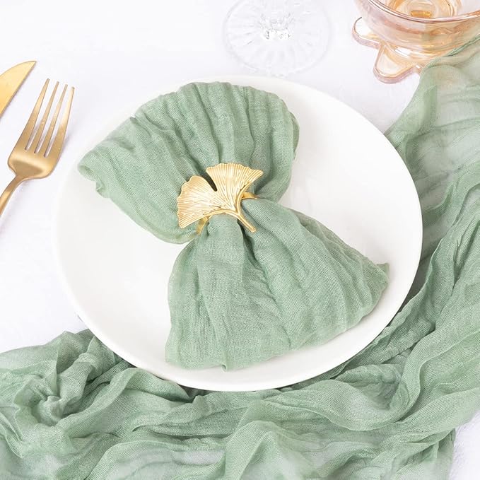 DeZerlor 50 Pack Sage Green Cheesecloth Napkins Summer Cloth Napkins Set of 50 Dinner Napkins Bulk 21x21 Inches for Wedding Bridal Shower Baby Shower Parties