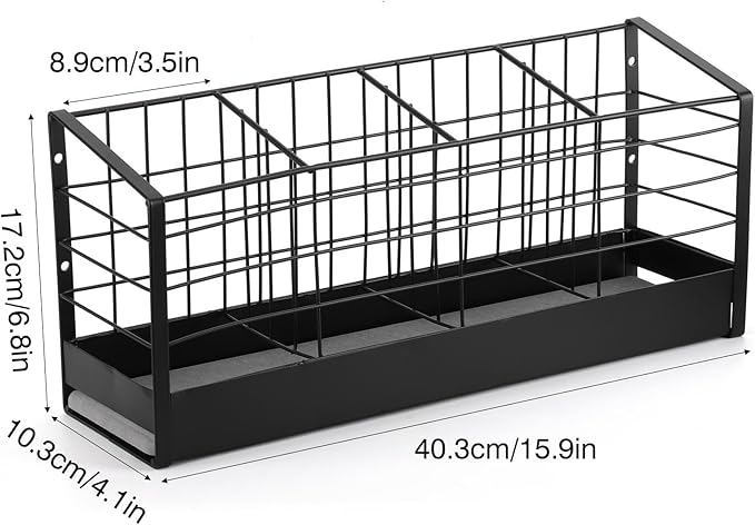 acDesign Kitchen Utensil Holder with 4 Compartments, Wire Cooking Utensil Holder Organizer, Matte Black Metal holder with Base for Kitchen Countertop, Spatula, Tong, Spoon