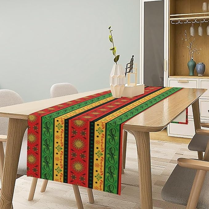 YCness Mexican Abstract Stripe Table Runner, Sun Moon Colorful Floral Traditional National Table Runner for Party Living Room Home Bedroom Kitchen, 13x70 Inch