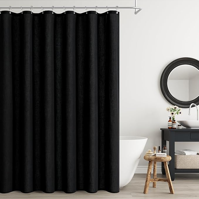 Naturoom 72 Inch Black Linen Shower Curtain, Linen Textured Weighted Cloth Fabric Boho Shower Curtain for Bathroom, Water Repellent, Simple Hotel Spa Luxury Bathroom Decor, 72x72