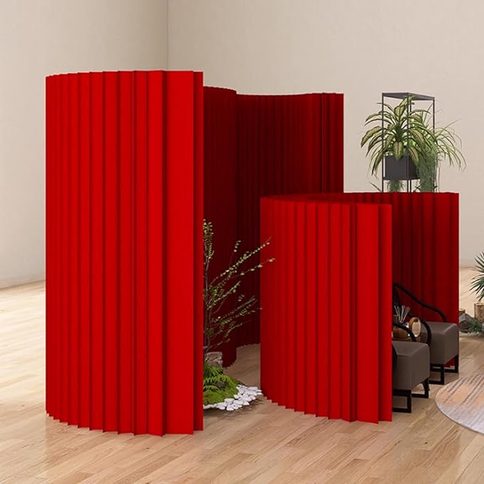 Paper Room Divider, Portable Office Partition Wall, Indoor Folding Folding Screen for Office Room, Studio, Dorm & Retail Spaces, Decorative Party Events Background, Red
