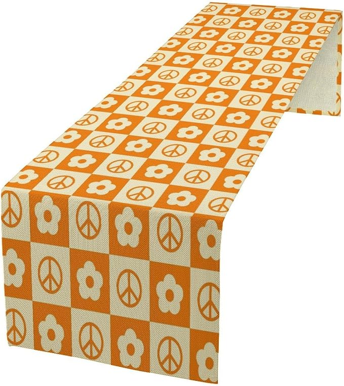 Retro Floral Table Runner 60s 70s Vintage Groovy Hippie Grid Seasonal Spring Farmhouse Country Dinner Runner for Home Kitchen Dining Table Party Holiday Decor 13"x60"