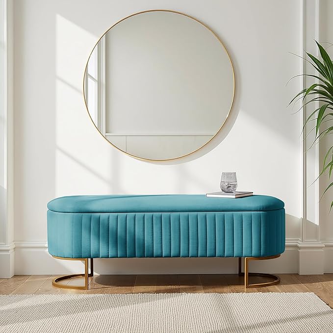 50.5” Velvet Storage Ottoman Bench with Gold-Toned Legs, Luxury Upholstered End of Bed Multi-Functional Footrest & Seat for Bedroom & Entryway
