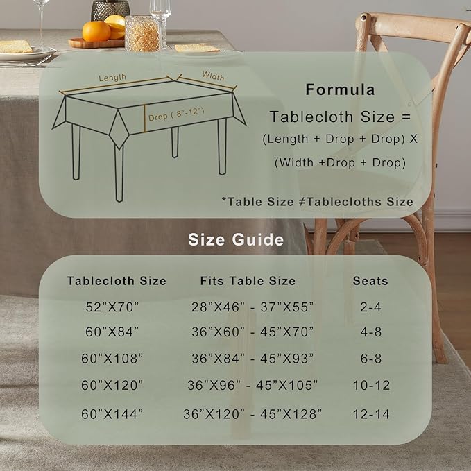 TOSMO 100% French Linen Tablecloth, Washable Farmhouse Rectangle Table Cloth for Kitchen, Dining, Party, Cocktail, Indoor and Outdoor Daily Use(60''x120'',Taupe)
