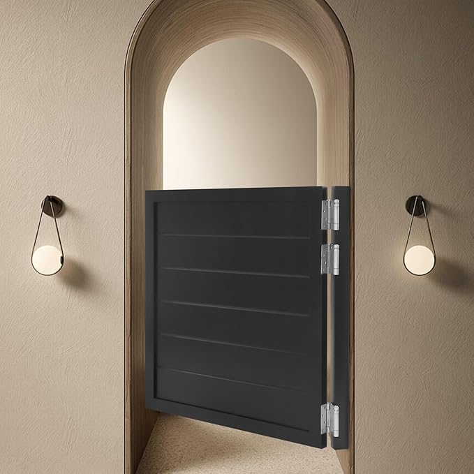 Room Divider Door White | Black Space Saving Sliding Partition Door for Doorways | Farmhouse Style Half Door w/Pull Rope | No-Drill Interior Door for Home Office & Studio (Black, 35.4x35.4in)