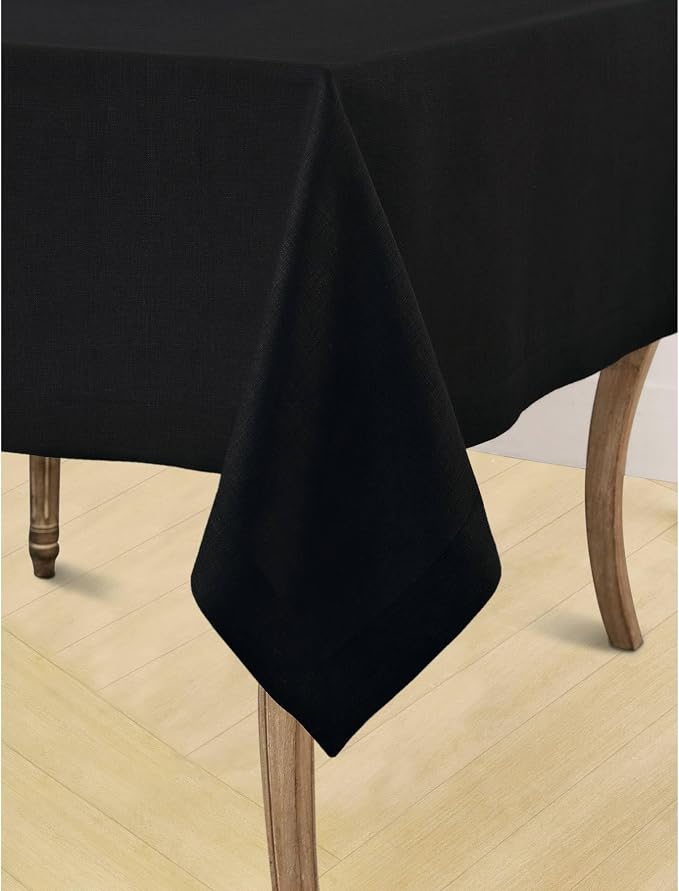 Solino Home Linen Black Tablecloth 60 x 156 Inch - 100% Pure Linen Rectangular Tablecloth - Machine Washable Table Cloth - Fete