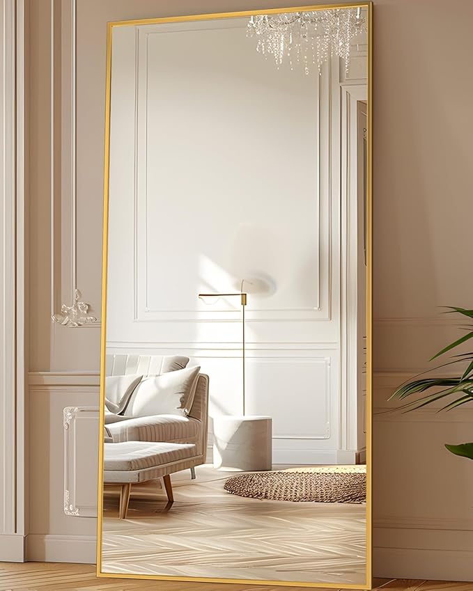 Antok Full Length Mirror, 71"x28" Floor Mirror, Floor Standing Freestanding Full Body Mirror with Stand for Bedroom, Hanging Mounted for Living Room Cloakroom, Gold