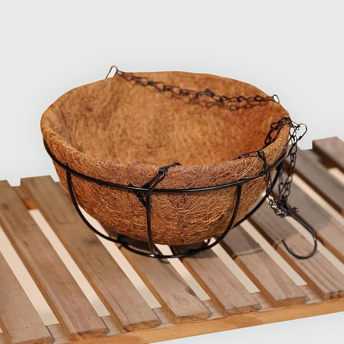 LX7 3-Pack Hanging & Wall-Mounted Plant Baskets with Natural Coconut Fiber Liner, Decorative Planters for Home Garden Patio Yard (3Pack FlatHanger, 10Inch)