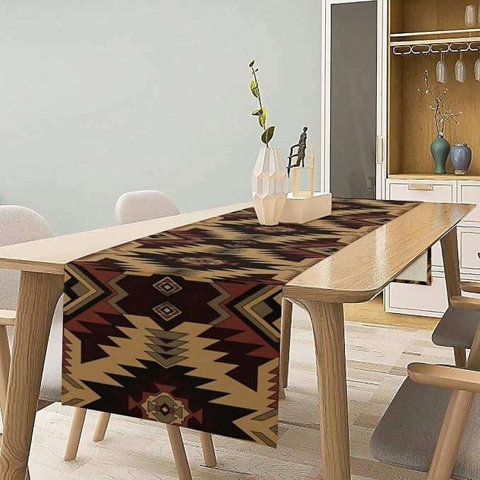 Ethnic Southwestern Table Runner,Navajo Tribal Native Boho Geometric Pattern Aztec Table Runner for Wedding Party Kitchen Table Dining Room Coffe 13x60 Inch