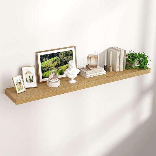 Venusmiles Floating Shelves for Wall 55 inch Long, Engineered Wood Large Wall Shelves with Invisible Brackets for Living Room Bedroom Bathroom Office Kitchen Decor and Storage, Oak Finish, Set of 1