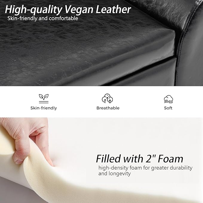 Storage Bench for Bedroom, 55" Extra Long Bench for King Size Bed, Modern Upholstered End of Bed Ottoman Bench with Arms for Entryway Living Room (Vegan Leather, Black)