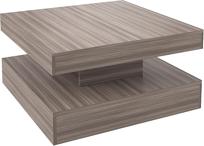 HedoAjim LED Coffee Table for Living Room, Living Room Table 2-Tier Square Middle Center Table, Modern Coffee Tables with Storage, Contemporary Wood Tea Tables for Dining Reception, Grey Wood
