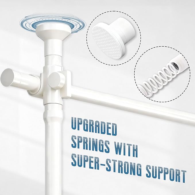 AJAZZ Room Divider Curtain Rod, No Drilling Room Separator for Space Partition Adjustable (H) 43-120×(W) 35-100 inch Heavy Duty Temporary Wall Divider Floor to Ceiling Tension Rod, White