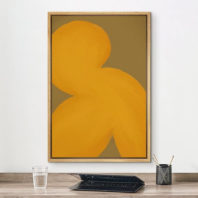MUDECOR Framed Canvas Print Wall Art Geometric Mid-Century Yellow Polygon Abstract Shapes Illustrations Minimalism Decorative Bohemian Colorful Zen for Living Room, Bedroom, Office - 16"x24" Natural