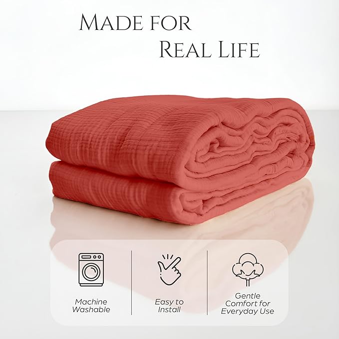 Washable Couch Cover %100 Pure Cotton, Gauze Couch Covers for Sectional, L Shape, U Shape Sofa, 4 Layered Muslin Natural Fabric, Cloud Like Washable Couch Cover (Terracotta, 95x118" / 240x300 cm)