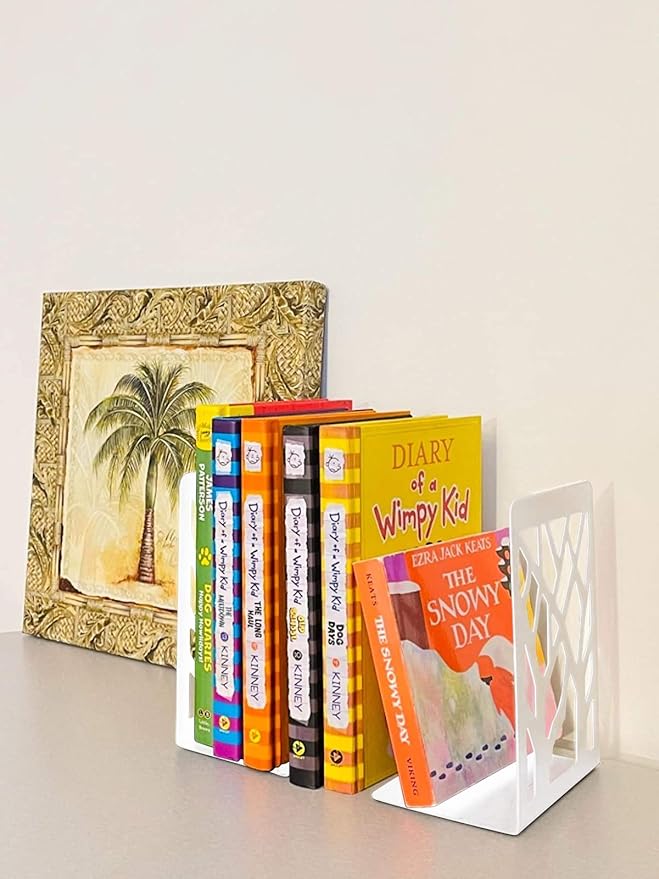 MSDADA Bookends, Book Ends for Shelves, Bookends for Office, Book Ends for Heavy Books, Book Shelf Holder Stand Home Decorative，Metal Bookend Supports, Book Stoppers, White(3 Pairs)