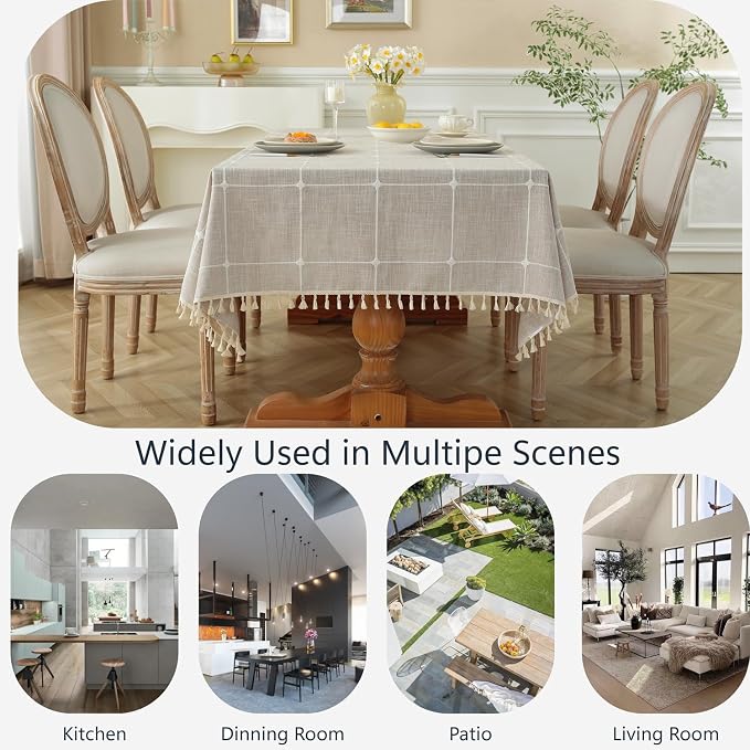 Alsoo Waterproof Tablecloths for Square Tables Rustic Plaid Tablecloth Cotton Linen Square Wrinkle Free Table Cloths for Parties, Kitchen Dining, Holiday, Christmas (4 Seats, 55x55 Inches)