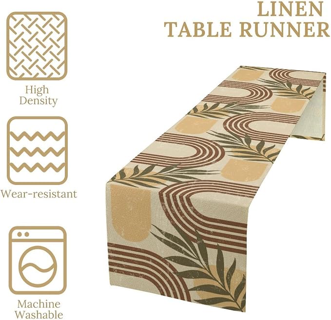 Mid Century Modern Table Runner Tropical Palm Leaves Boho Rainbow Decor for Dresser Coffee Table Dining Indoor Kitchen Wedding Holiday Picnic Party Camp 13x70in