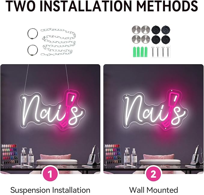 Nails Neon Sign for Nail Room, LED Nails Neon Signs for Wall Decor, Beauty Room, Salon Bar, Bedroom, Nails Neon Lights Christmas Birthday Gift for Girls, Lover, Friend