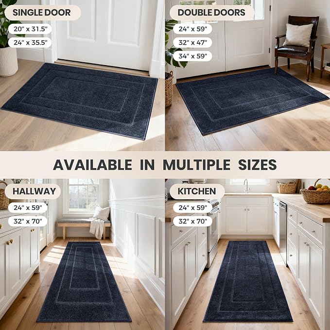 PURRUGS Dirt Trapping Door Mat 20" x 31.5", Non-Slip/Skid Machine Washable Entryway Rug, Dog Doormat, Super Absorbent Welcome Mat for Muddy Wet Shoes and Paws, Navy Blue