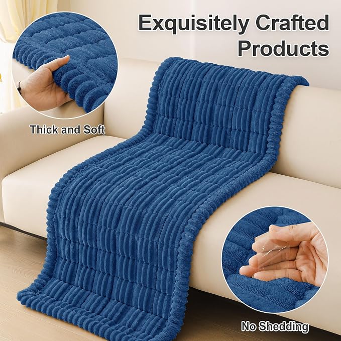 hyha Couch Cover for Dogs Washable, Non Slip Thick Flannel Sofa Protector, Pet Friendly Plush Furniture Cover for Sectional Sofa & Loveseat (Navy Blue, 27.6" x 70.9")