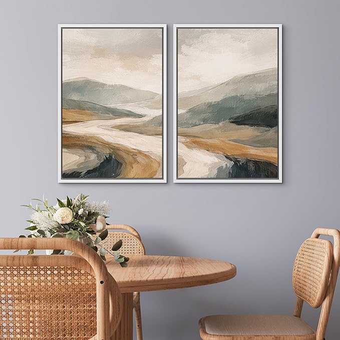 SIGNWIN Framed Wall Art Print Set Neutral Abstract Landscape Mountain Valley Photography Modern Art Rustic Relax/Calm Multicolor for Living Room, Bedroom, Office - 16"x24"x2 WHITE