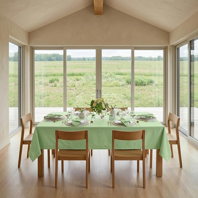 Solino Home Linen Tablecloth for Rectangle Tables 60 x 108 Inch - 100% Pure Linen Pastel Green Table Cloth - Fete, Machine Washable Cloth Tablecloth for Summer