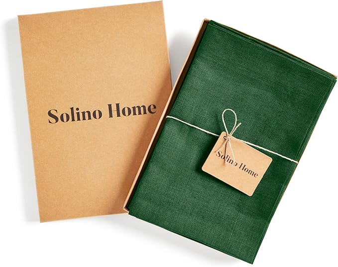 Solino Home Linen Napkins Set of 4-100% Pure Linen Pine Green Dinner Napkins Cloth 20 x 20 Inch - Fete, Handcrafted and Machine Washable