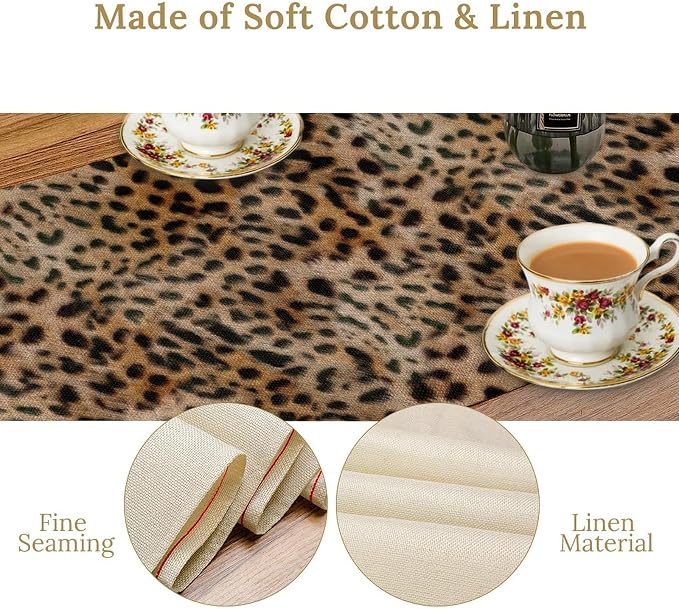 Fur Table Runner,Retro Farm Wild Animal Leopard Skin Pattern Table Runner for Coffee Table Dining Room Table Bedroom Party Holiday Decor 13x108inch