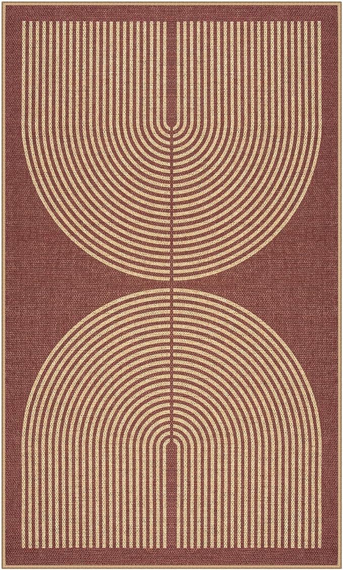 Lahome Enfys Modern Rainbow Easy Jute Patio Rug, 3x5 Washable Entry Way Rugs Indoor for Living Room Dorm, Farmhouse Red Indoor Outdoor Carpet for Entryway Deck Porch