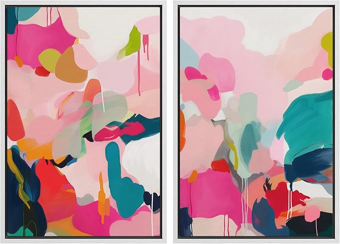 SIGNWIN Framed Canvas Print Wall Art Colorful Abstract Vibrant Pink and Blue Drip Illustrations Modern Art Decorative Contemporary for Living Room, Bedroom, Office - 24"x36"x2 White
