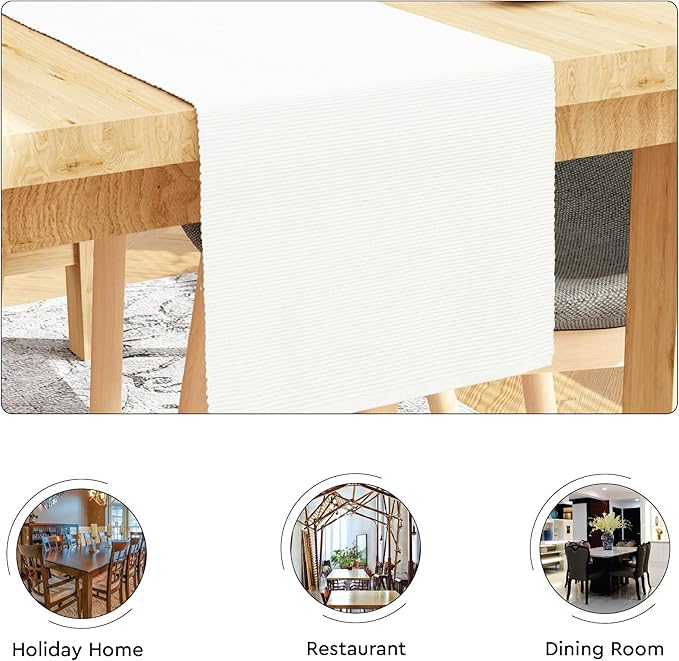 Encasa XO Dining Table Runner 13"x72" | Yarn Dyed Fine Ribbed Cotton | Solid Off White | Machine Washable