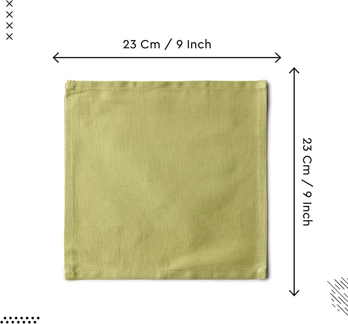 Encasa XO Cocktail Cloth Napkins Set of 12 | Pure Cotton Table Napkin | Size (9"x9") | Sage Solid | Machine Washable