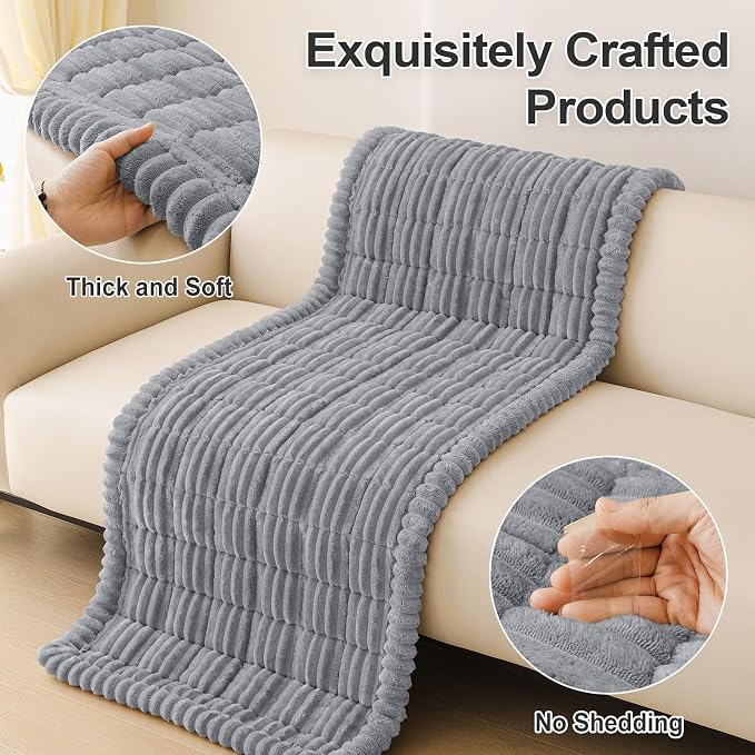 hyha Couch Cover for Dogs Washable, Non Slip Thick Flannel Sofa Protector, Pet Friendly Plush Furniture Cover for Sectional Sofa & Loveseat (Grey, 27.6" x 88")