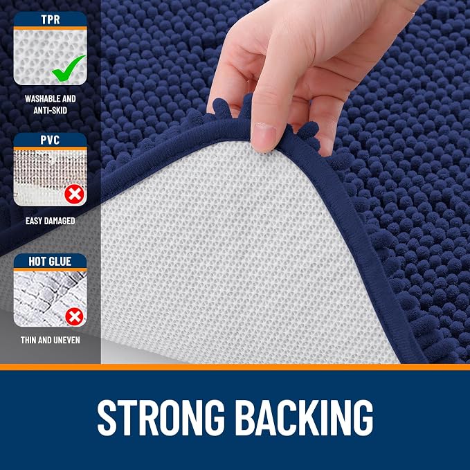 OLANLY Bathroom Rugs 30x18, Extra Soft Absorbent Chenille Bath Rugs, Rubber Backing Quick Dry, Machine Washable Bath Mats for Bathroom Floor, Tub and Shower, Home Decor Accessories, Twilight Sapphire