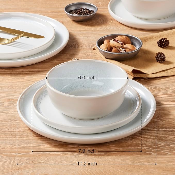 LIANYU Stoneware Dinnerware Sets for 8, 24 Piece Ceramic Plates and Bowls Set for 8, Kitchen Dishes Set, Modern Dinning Ware Dishware Set, Dishwasher and Microwave Safe Dinner Salad Plates, Dusk White