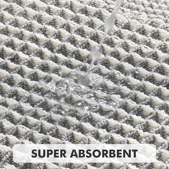 MIULEE Set of 2 Waffle Bathroom Rugs, Boho Bath Rug Super Absorbent, Non Slip Washable Ultra Soft Rubber Backed Shower Bath Mats for Floor, Tub, Shower, Looped Design, Lightgrey & Cream, 18x30 Inch