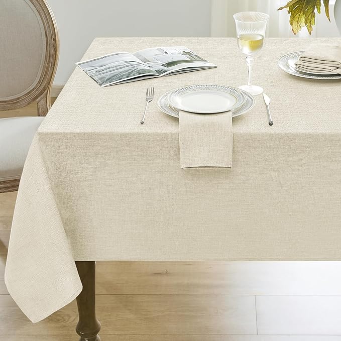 Softalker Large Cream Tablecloths Rectangular 60x120 inch Linen Textured Table Cloth Outdoor Waterproof, Stain and Wrinkle Resistant, Table Cloths for 6/8 Foot Rectangle Tables Decor for Garden Party