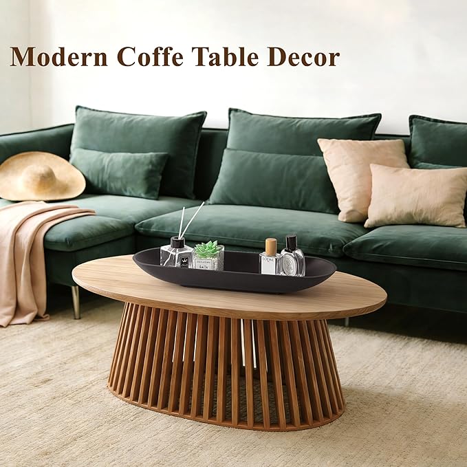 Enhanced Long Large Decorative Bowl for Home Decor - Long Dough Bowl for Table Centerpieces 17.72"W x 2.24"H - Black Minimalist Design Dough Decor Bowl for Coffee Table, Dining Table Centerpiece