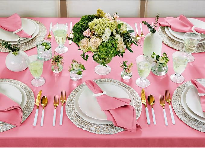 Solino Home Linen Tablecloth for Rectangle Tables 60 x 120 Inch - 100% Pure Linen Pink Carnation Table Cloth - Fete, Machine Washable Cloth Tablecloth for Summer