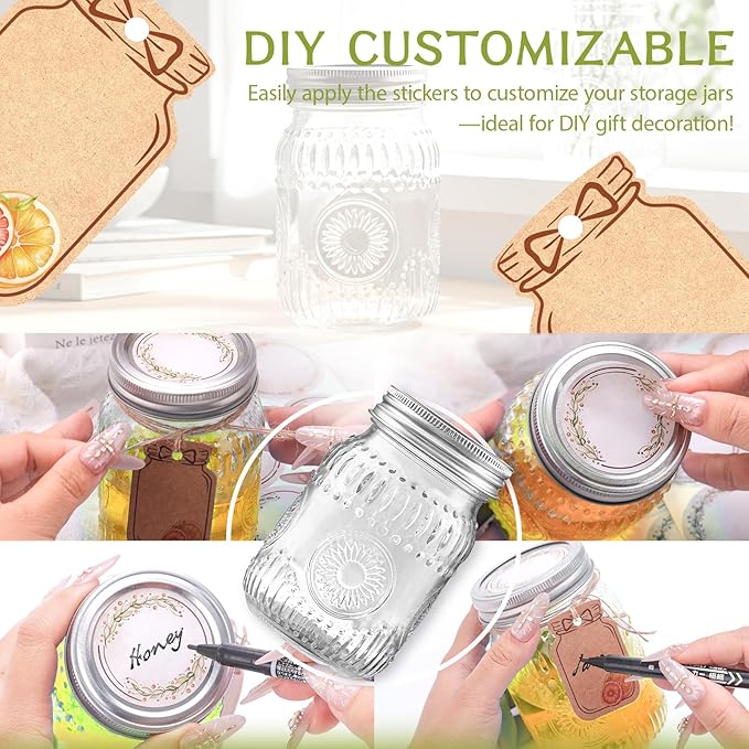 16oz Glass Mason Jars with Embossed Pattern, 15-Pack Pint Canning Jars with Airtight Lids for Fermenting,Overnight Oats,Pickling,Preserving,Ideal for Centerpieces,DIY Crafts,or Wedding Favors