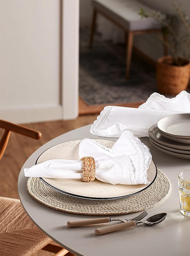 Flax Lace Cloth Dinner Napkins Set of 12 White - 20x20 Inches, Decorative Premium Cotton Linen Dinning Table Napkin Ideal for Wedding,Cocktail Party | Soft Durable Neutral Napkins for Mother's Day