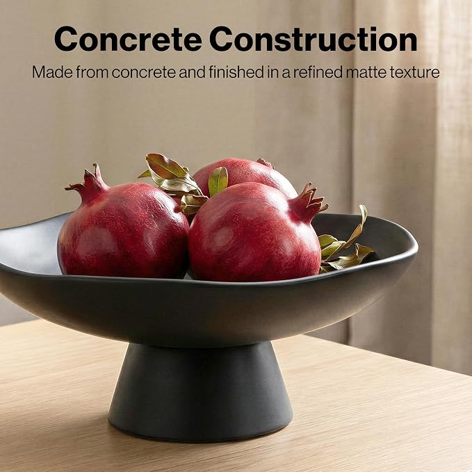 EDELHAUS Modern Concrete Fruit Bowl for Kitchen Counter – Decorative Pedestal Bowl, 11.2” Wide Minimalist Fruit Tray for Home Décor, Table Decor, Entryway Key Bowl